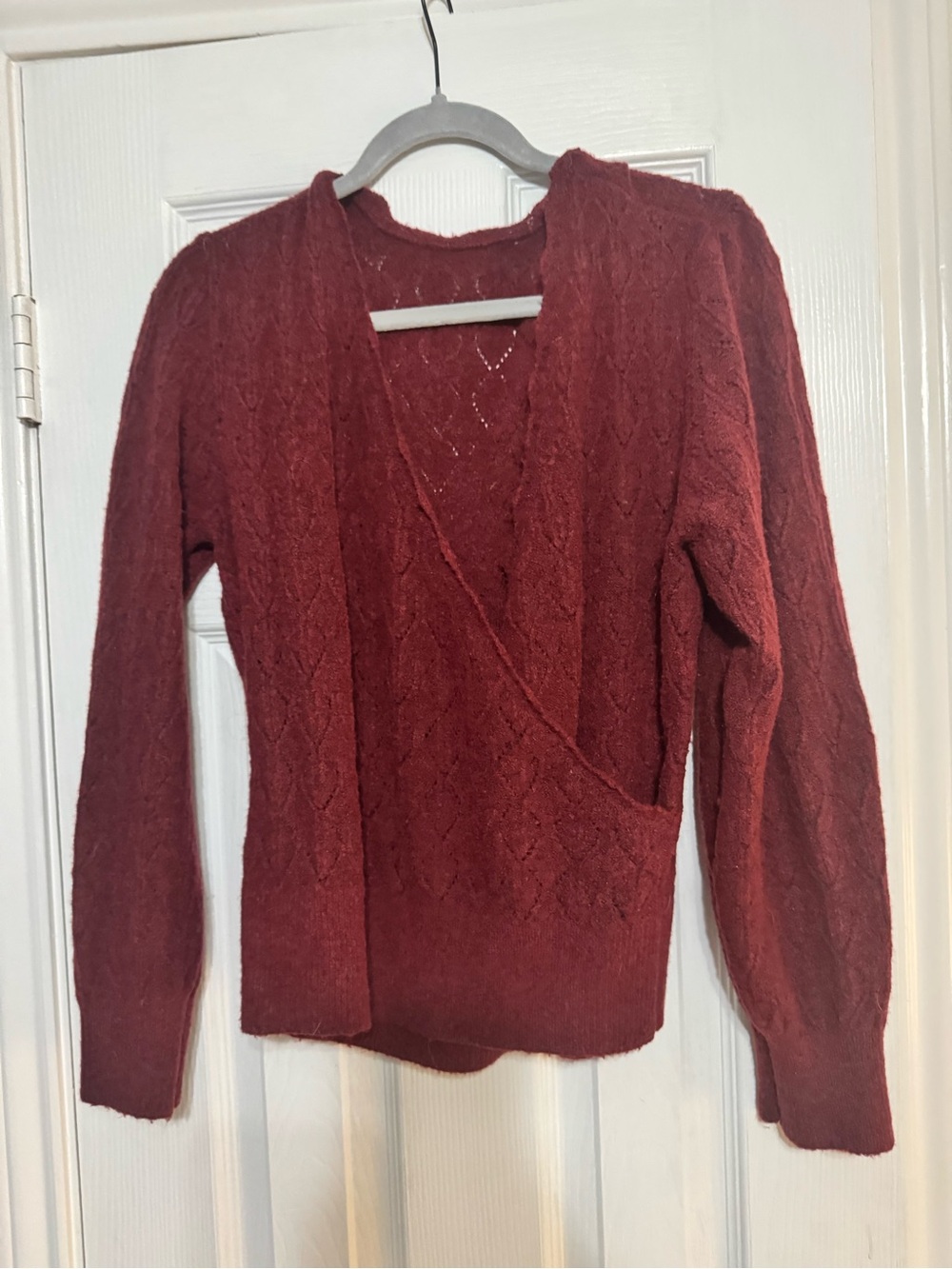 Old Navy Burgundy V-Neck Wrap Open Knit Sweater